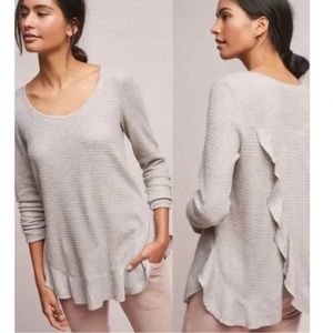 Anthropologie Saturday Sunday Wendy Waffle Knit Thermal Swing Back Ruffle Top XS